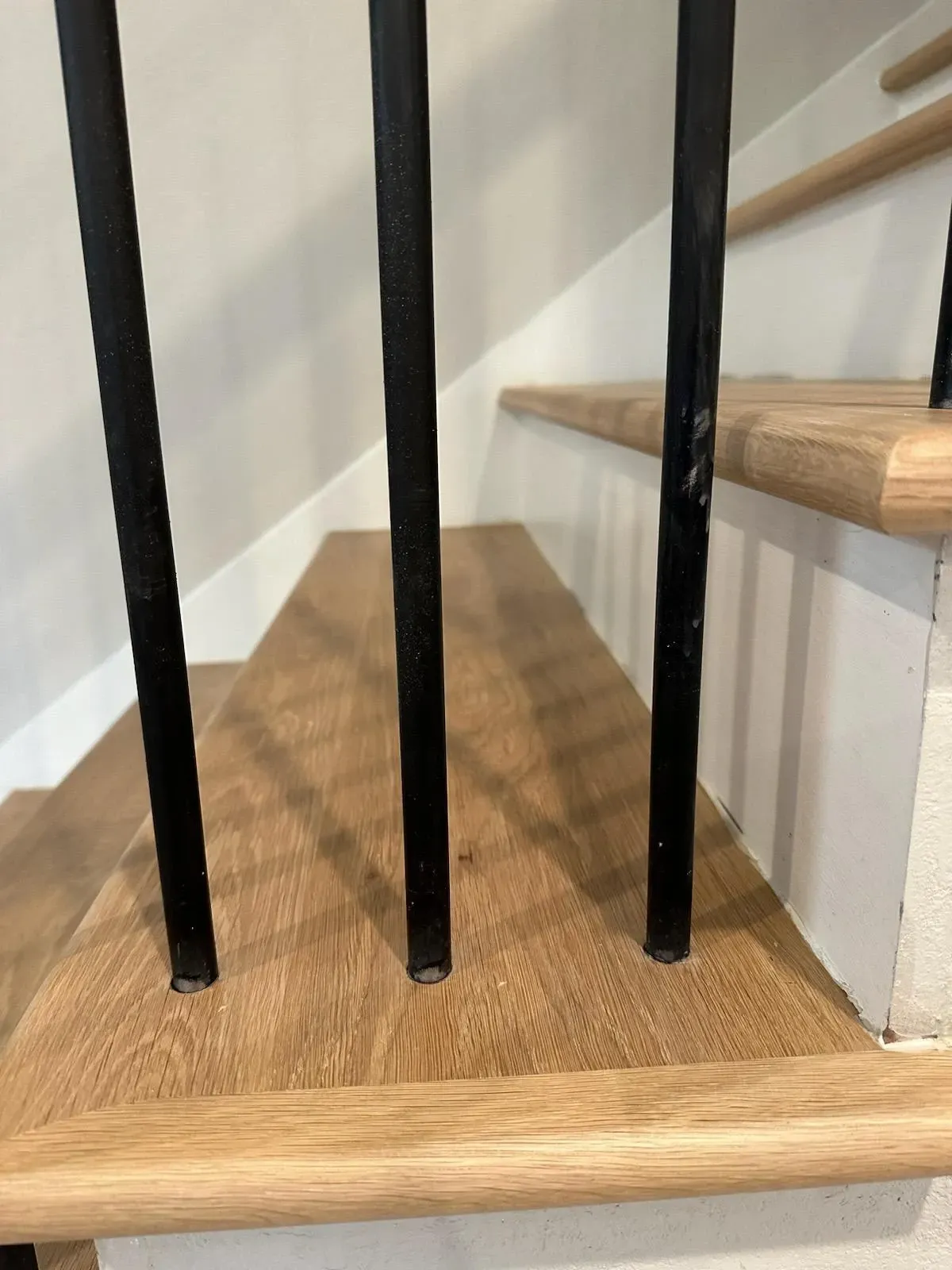 Close up of a natural oak stair tread