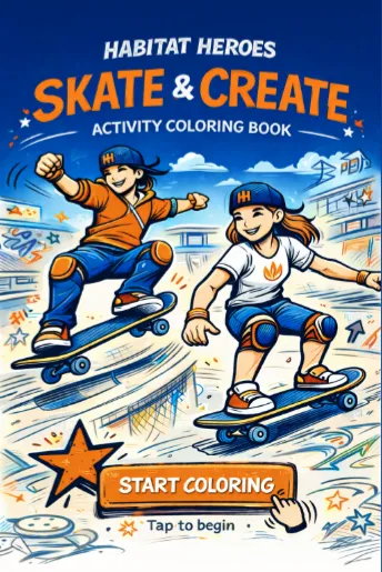 Habitat Heroes skatepark online coloring book for older kids and teens