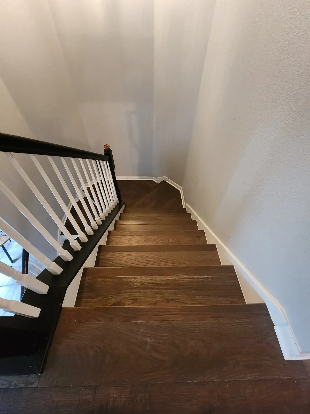 Prefinished hickory flooring installed on stairs i